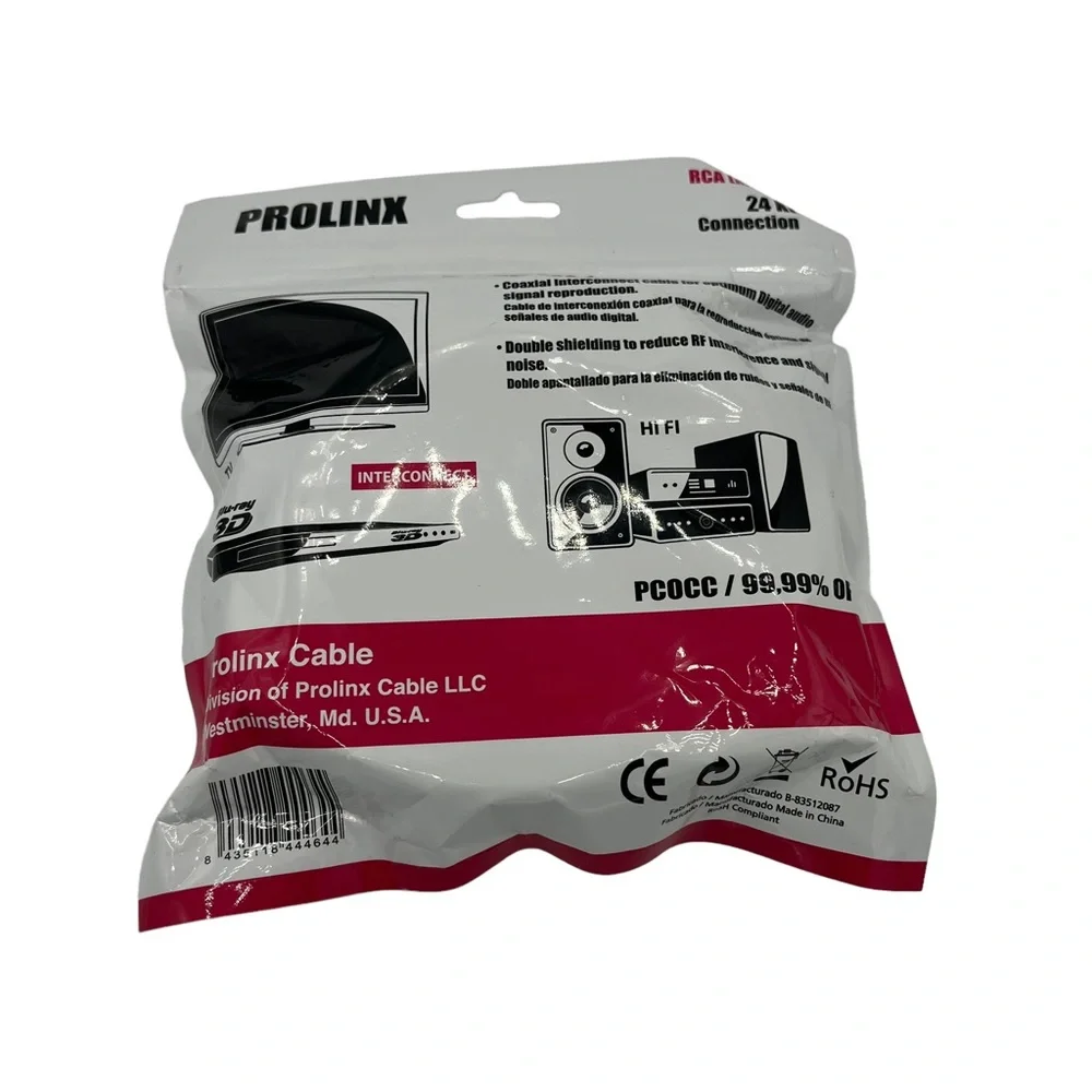 Prolinx Puresonic Audiophile Series RCA Cable Male to Male 3 ft 24k Gold Plated
